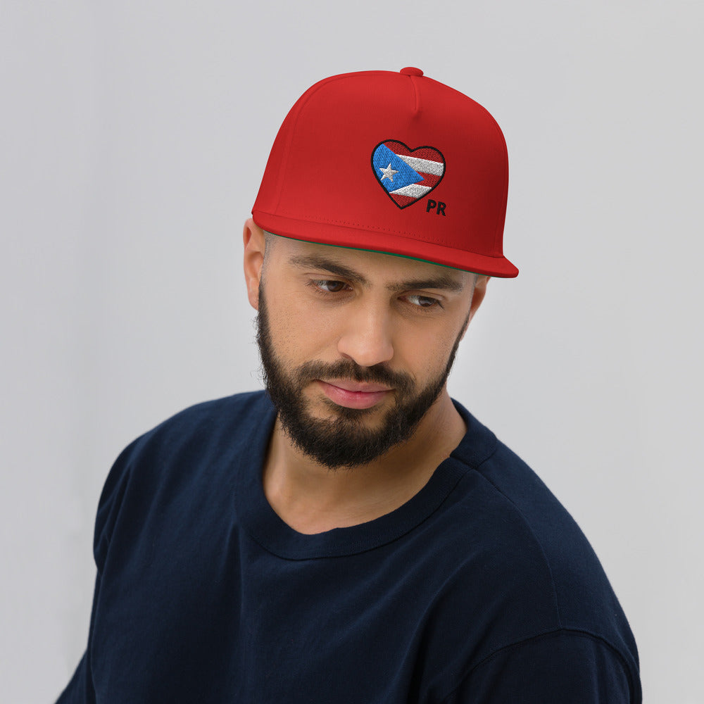 Flat Bill Cap- Heart Shaped Puerto Rican Flag