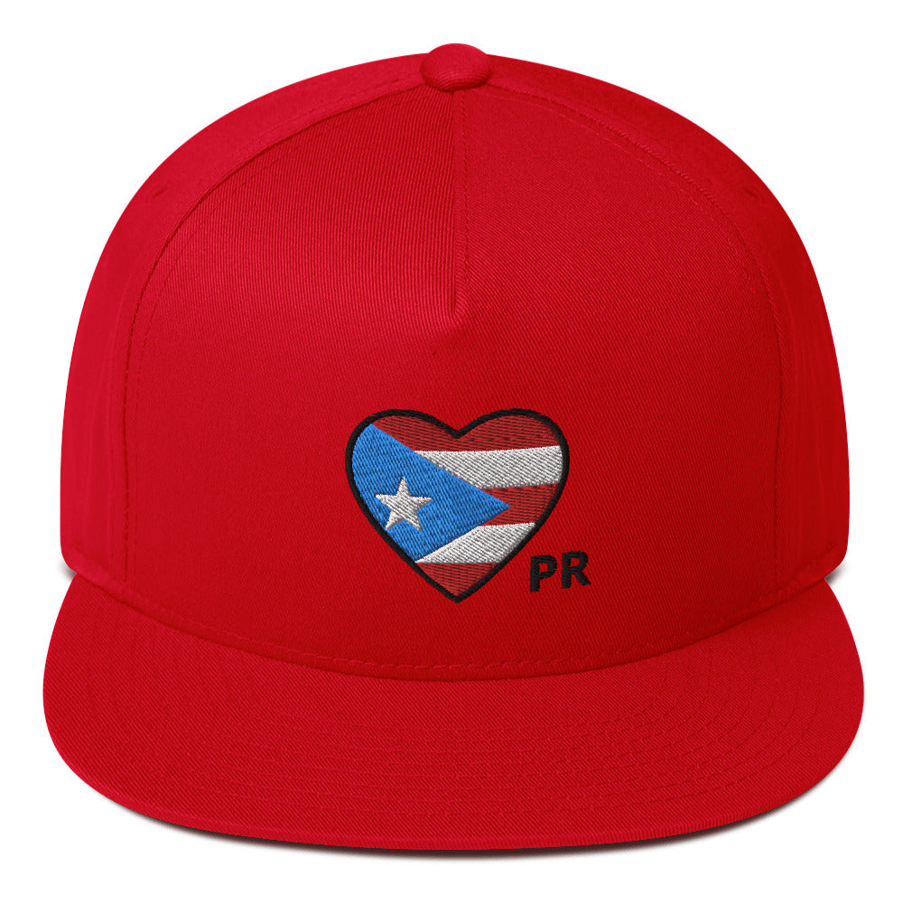 Flat Bill Cap- Heart Shaped Puerto Rican Flag