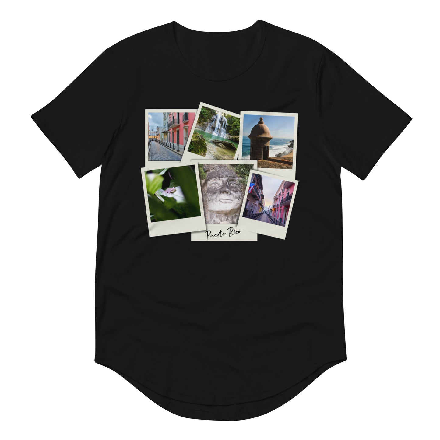 Men's Curved Hem T-Shirt- Polaroid Pictures of Puerto Rico