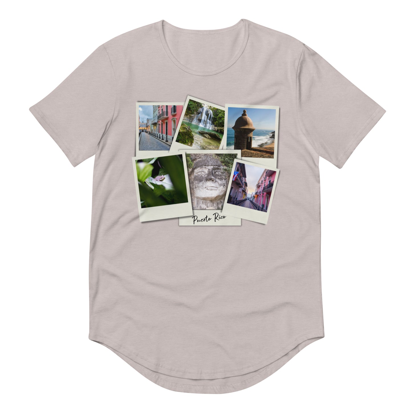 Men's Curved Hem T-Shirt- Polaroid Pictures of Puerto Rico