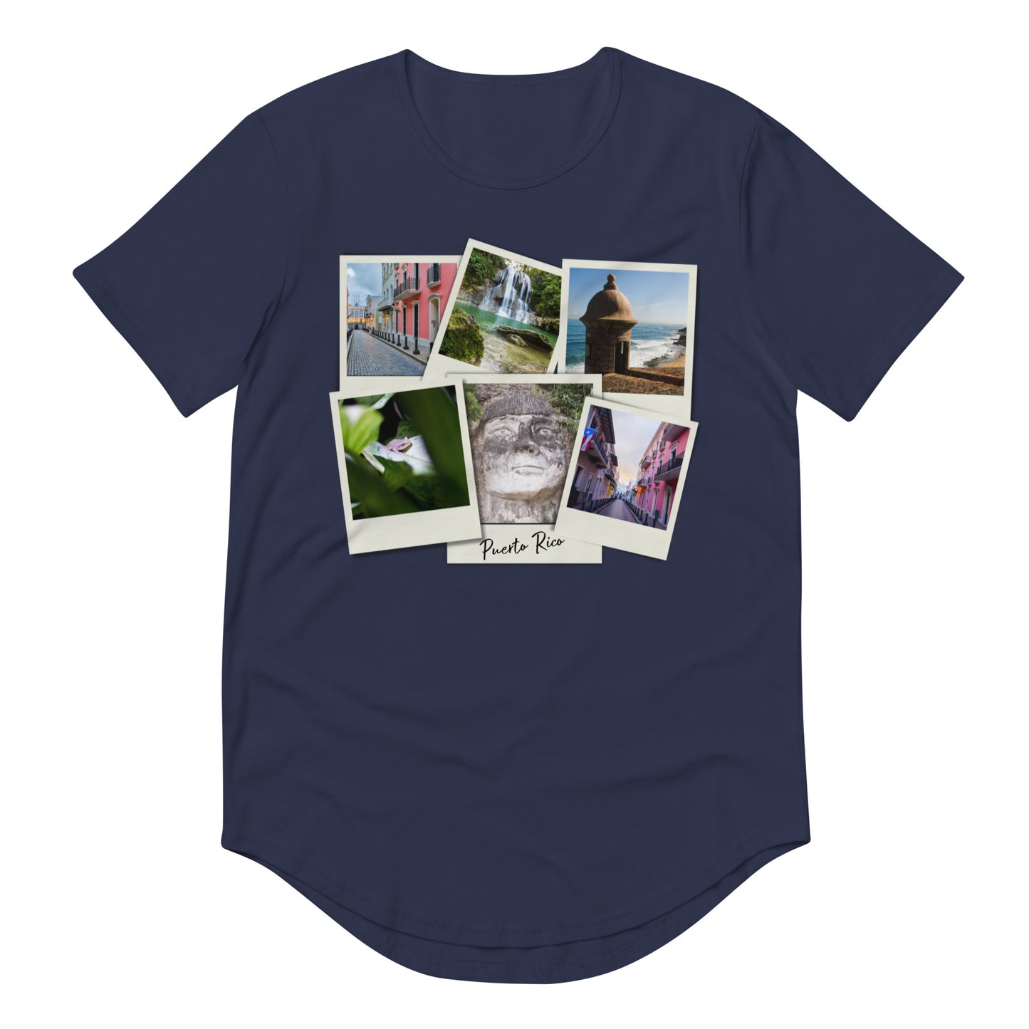 Men's Curved Hem T-Shirt- Polaroid Pictures of Puerto Rico