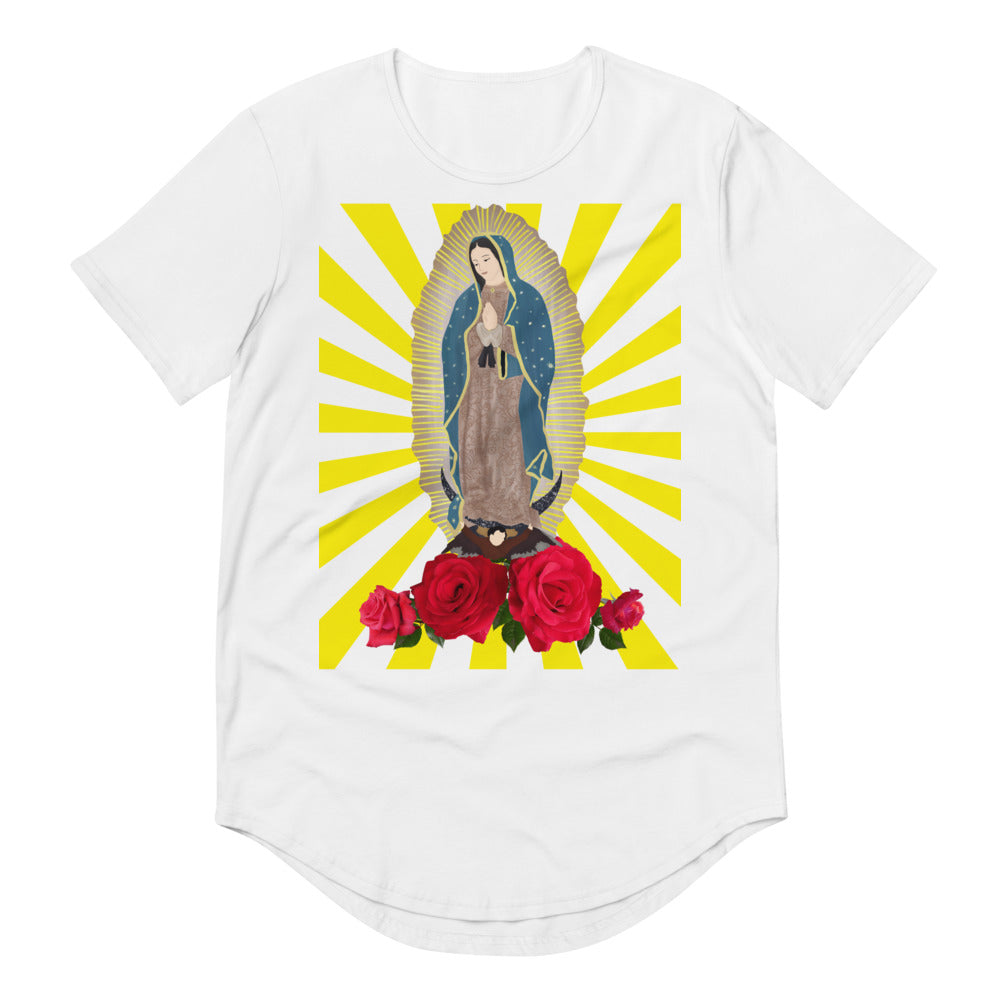 Men's Curved Hem T-Shirt- Our Lady of Guadalupe Virgin Mary