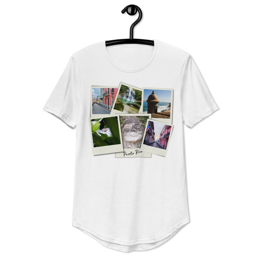 Men's Curved Hem T-Shirt- Polaroid Pictures of Puerto Rico