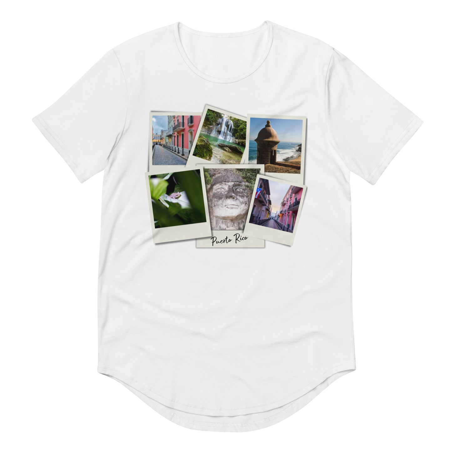 Men's Curved Hem T-Shirt- Polaroid Pictures of Puerto Rico