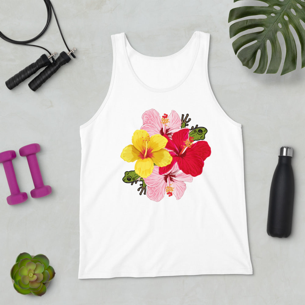 Unisex Tank Top- Coqui and Hibiscus Flowers