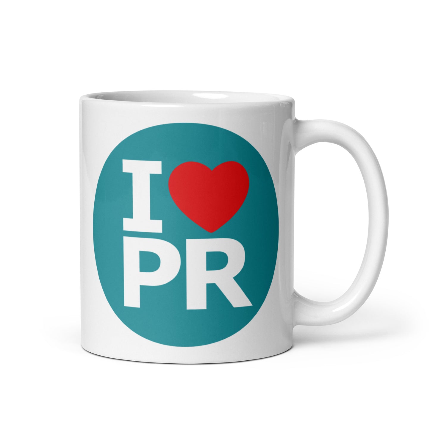 White glossy mug- I love PR