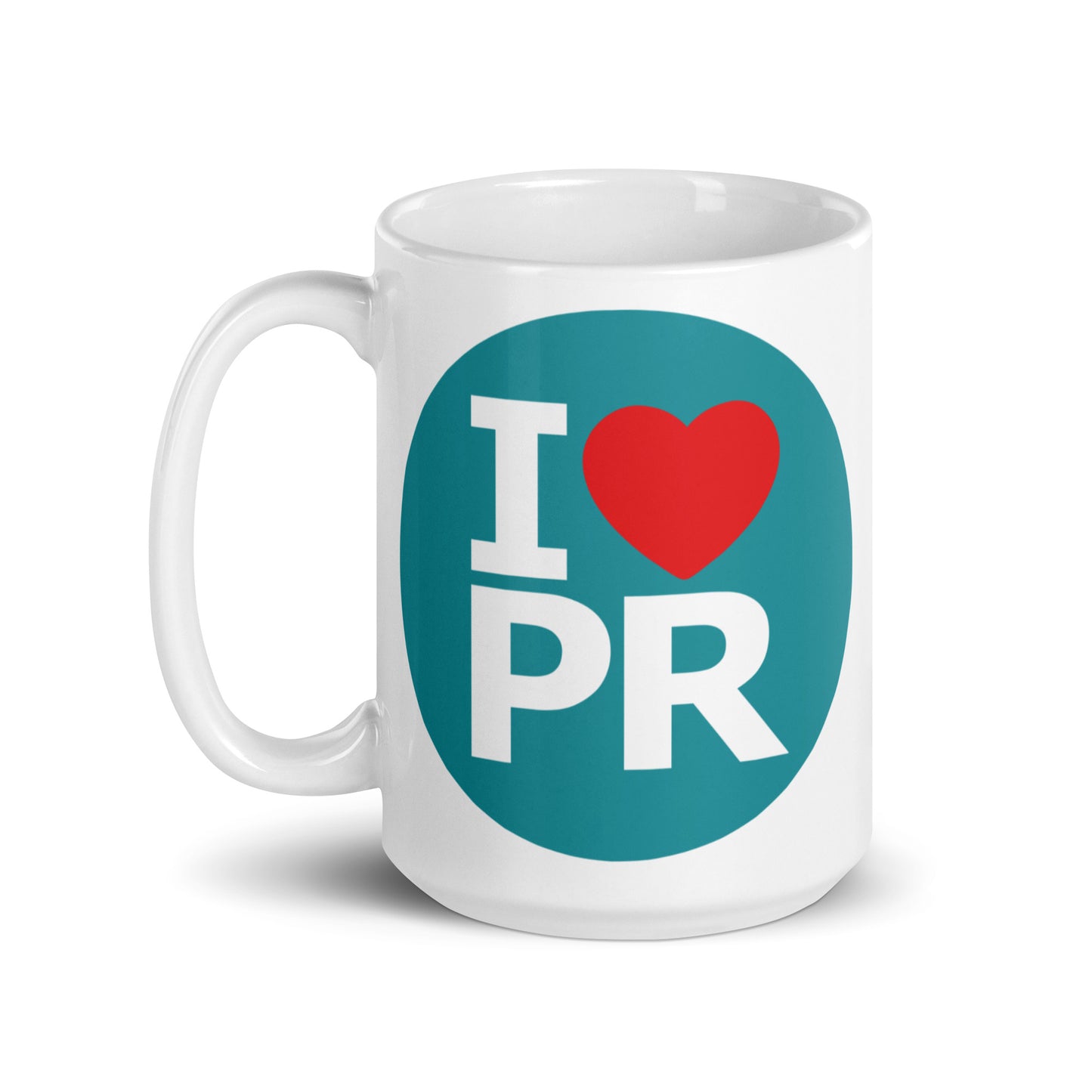 White glossy mug- I love PR