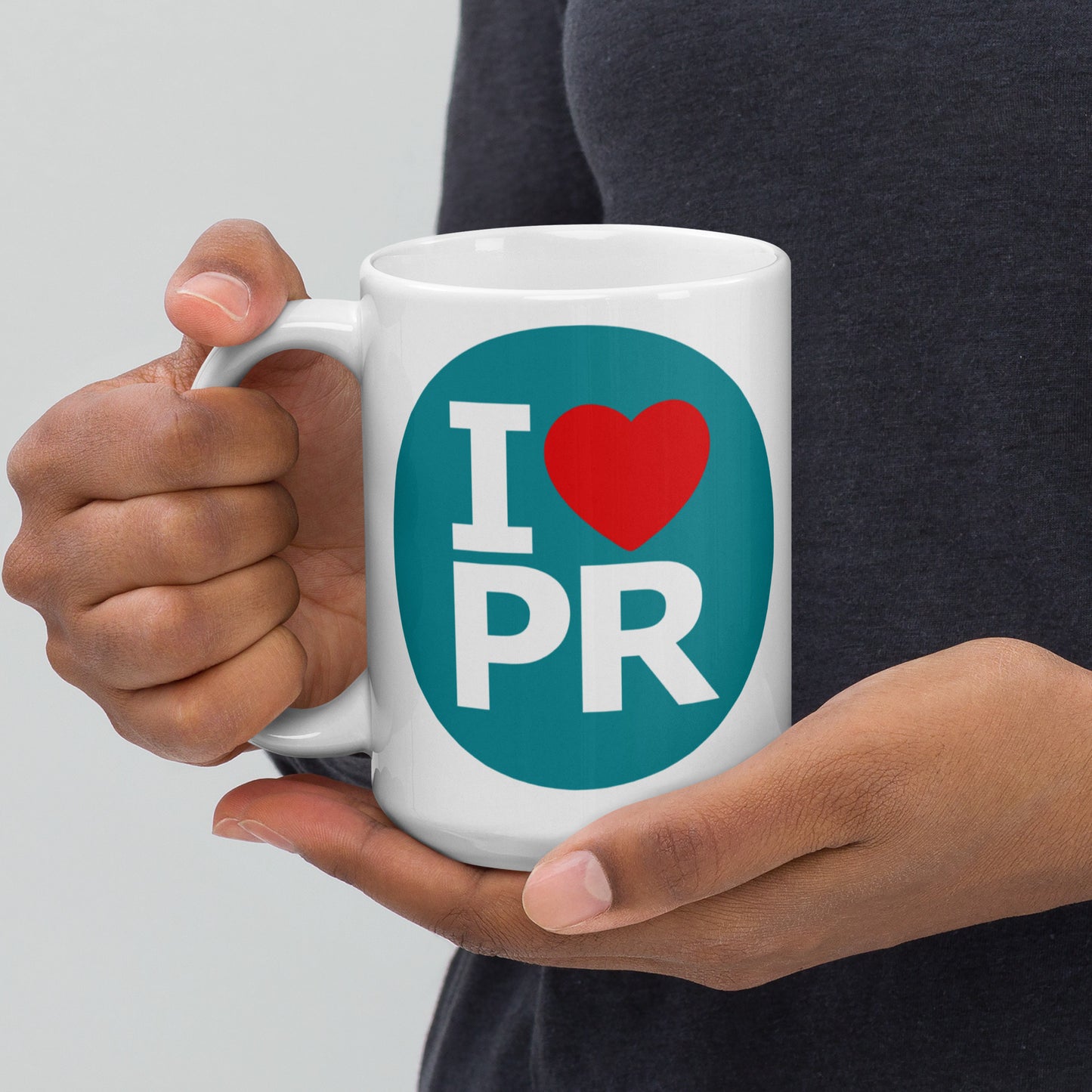 White glossy mug- I love PR