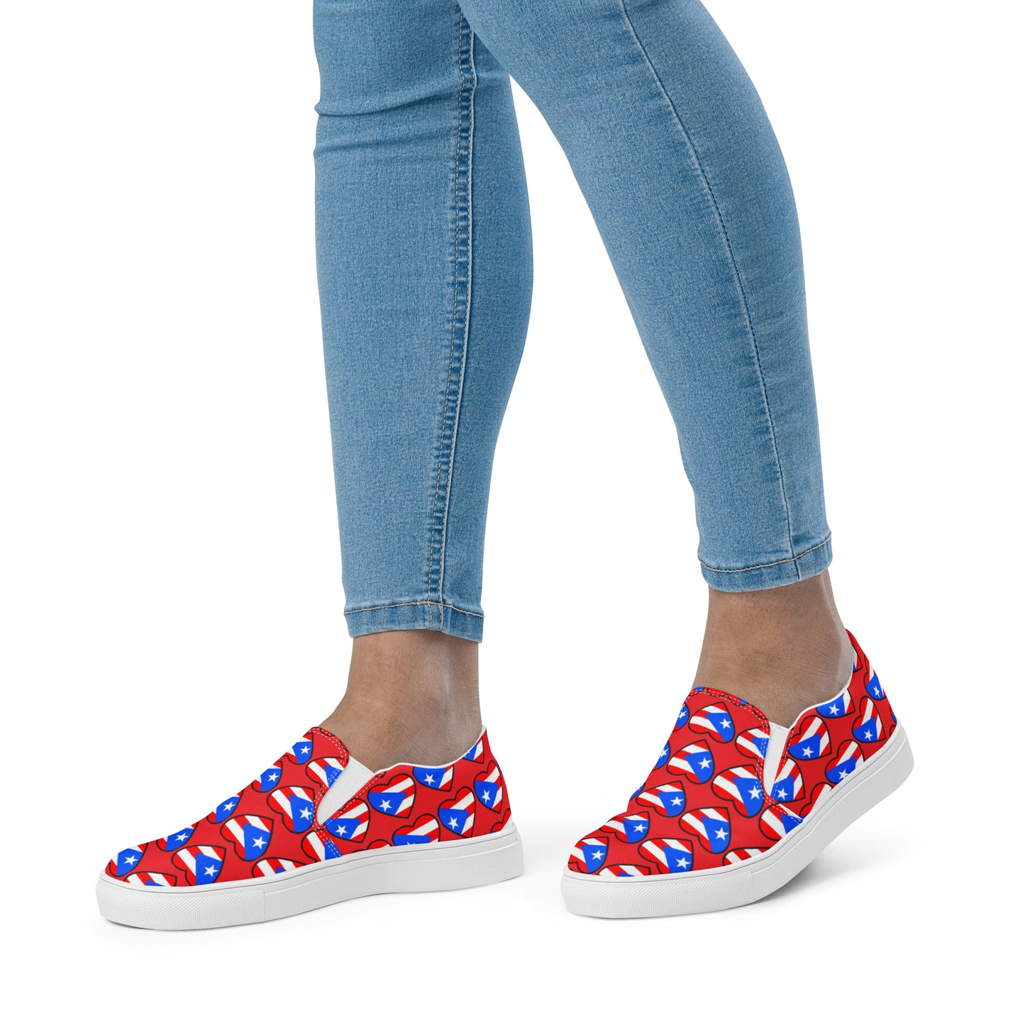 Women’s slip-on canvas shoes- Heart Puerto Rico (Red)