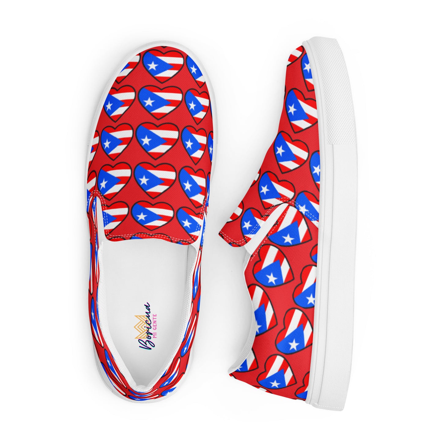 Women’s slip-on canvas shoes- Heart Puerto Rico (Red)