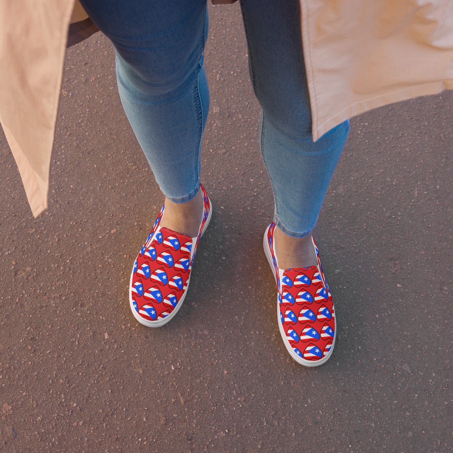 Women’s slip-on canvas shoes- Heart Puerto Rico (Red)