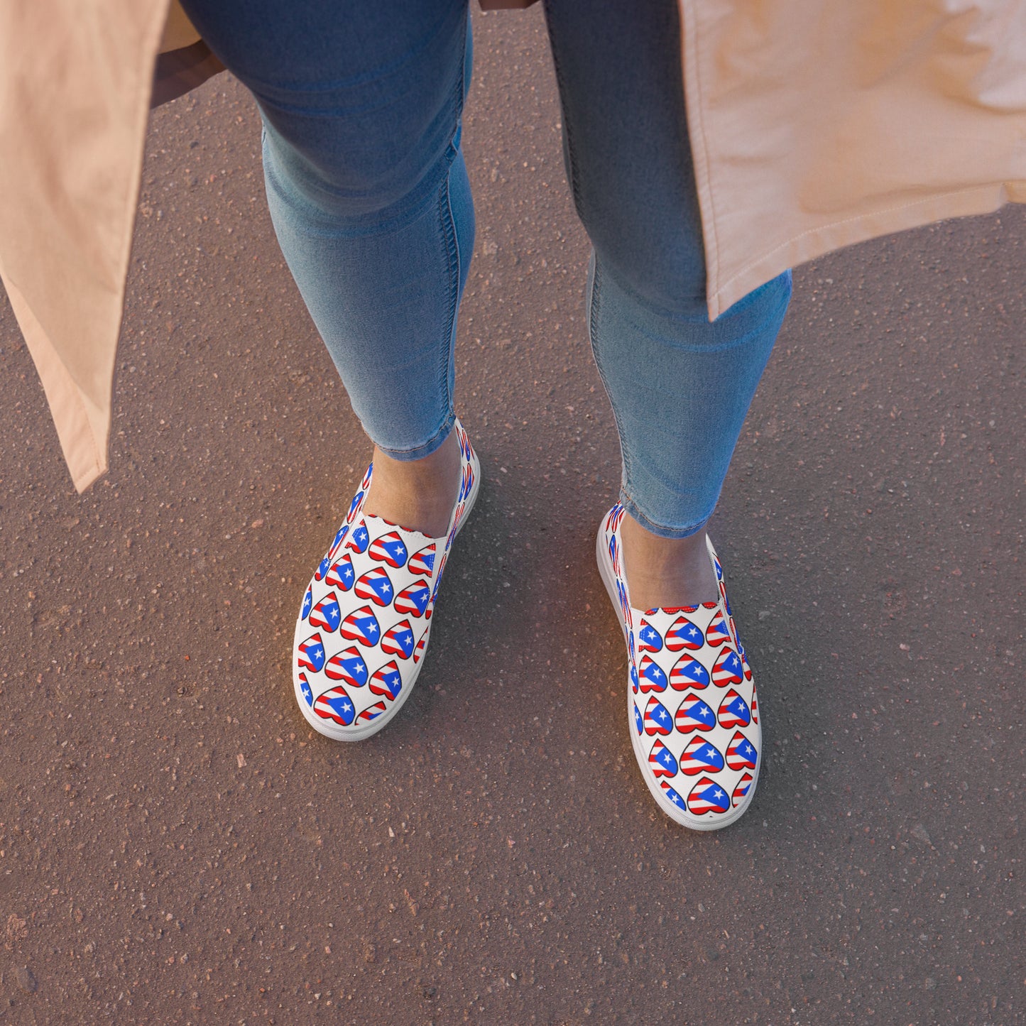 Women’s slip-on canvas shoes- Heart Puerto Rico (White)