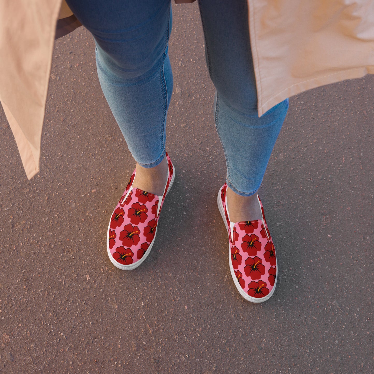 Women’s slip-on canvas shoes- Hibiscus Flower